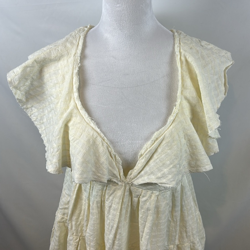 Free People Undone V Neck Ruffle Flutter Sleeves Off White Mini Dress Size L - Picture 7 of 16